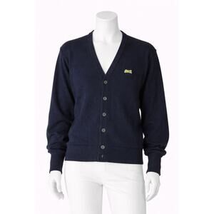 Vintage Lacoste Campus Cardigan Sweater Navy Alligator Patch USA Made M 80s